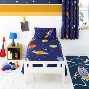 Space Glow in the Dark Duvet Cover and Pillowcase Set Navy (Blue)