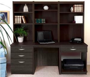 Small Office Desk Set With 3+1 Drawers, Printer Shelf & Hutch Bookcases (Black Havana)
