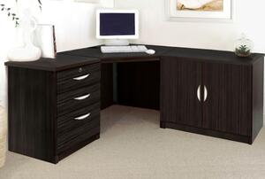 Small Office Corner Desk Set With 3 Drawers & Cupboard (Black Havana)