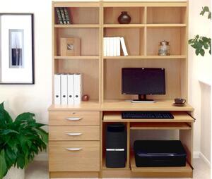 Small Office Desk Set With 3 Drawers, Computer Workstation & Hutch Bookcases (Classic Oak)