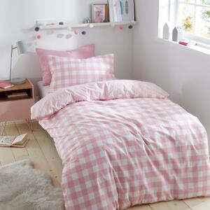 Gingham Pink Duvet Cover and Pillowcase Set Pink and White