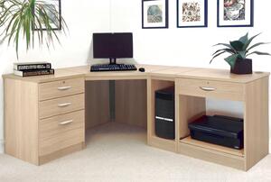 Small Office Corner Desk Set With 3+1 Drawers, Printer Shelf & CPU Unit (Sandstone)