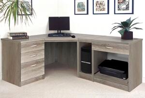 Small Office Corner Desk Set With 3+1 Drawers, Printer Shelf & CPU Unit (Grey Nebraska)