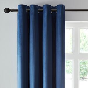 Reversible Navy and Butterscotch Velour Eyelet Curtains Navy Blue and Orange