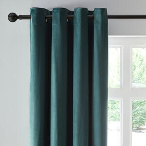 Reversible Peacock Green and Navy Velour Eyelet Curtains Green and Navy Blue