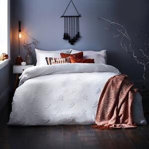 The Linen Yard Ghost Tufted 100% Cotton Duvet Cover and Pillowcase Set White