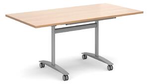 Carousel Rectangular Flip Top Meeting Tables, 120wx80dx73h (cm), White/Beech