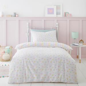 Seersucker Hearts Reversible Duvet Cover and Pillowcase Set White/Pink/Yellow