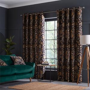 Betsy Black Eyelet Curtains Black, Brown and Yellow