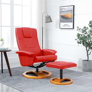 248444 Swivel TV Armchair with Foot Stool Red Faux Leather