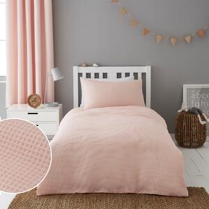 Mini Waffle Shell Pink 100% Cotton Duvet Cover and Pillowcase Set Pink