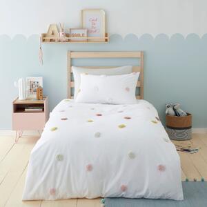 Tufted Spots 100% Cotton Single Duvet Cover and Pillowcase Set White, Pink and Yellow
