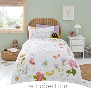Bee Kind 100% Organic Cotton Single Reversible Duvet Cover and Pillowcase Set Light Pink