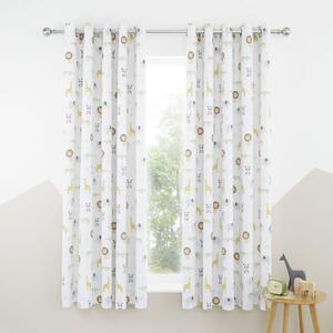 Catherine Lansfield Roarsome Animals Blackout Eyelet Curtains White/Green/Yellow