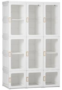 HOMCOM Portable Clothes Wardrobe for Bedroom, Foldable Clothes Organiser with Cube Storage, Hanging Rods, Magnet Doors, White