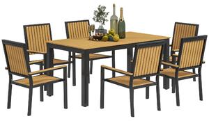 Outsunny 6 Seater Garden Dining Set with Stackable Chairs, Rectangular Top, Outdoor Dining Table and Chairs for Patio, Balcony, Nature Wood