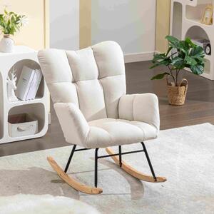 Flax Fabric Nursery Room Rocking Chair with Padded Seat, Upholstered Mid Century Modern Rocker for Living Room, Garden, 80x70x95 cm, White Aosom.UK