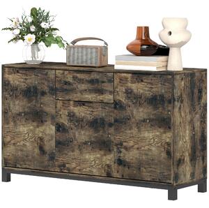 HOMCOM Sideboard, Industrial Storage Cabinet with Doors, Drawer, Cupboard and Adjustable Shelves for Living Room, Dining Room, Hallway, Rustic Brown