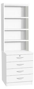 Small Office 4 Drawer Chest With Hutch Bookcase, White