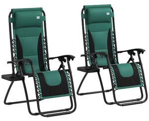 Outsunny Foldable Reclining Garden Chair Set of 2, Zero Gravity Chairs with Padded Seat, Cup Holder, Adjustable Backrest for Patio, Deck, Green