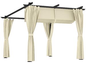 Outsunny 3 x 3 m Retractable Roof Pergola, with Curtains - Beige