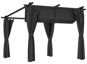 Outsunny 3 x 3 m Retractable Roof Pergola, with Curtains - Dark Grey