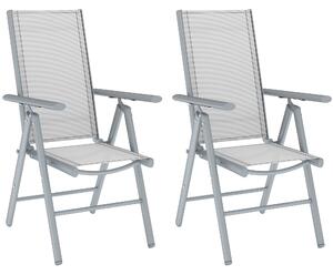 Outsunny Set of 2 Folding Chair, Aluminium Frame Outdoor Camping Chairs with Breathable Back and Seat, Armrests for Patio Deck Balcony, Light Grey