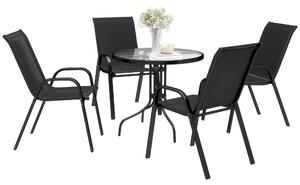 Outsunny Five-Piece Steel Patio Set, with Glass-Top Table - Black