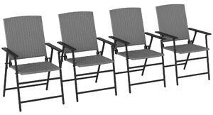 Outsunny Set of Four Folding Rattan Seat Chairs - Grey