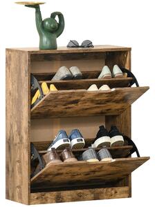 HOMCOM Wooden 2 Drawer Shoe Cabinet, Industrial Hallway Storage Organiser with Flip Doors, Adjustable Shelf, Rustic Brown Aosom UK