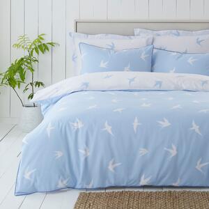 Coastal Birds Blue Reversible Duvet Cover and Pillowcase Set Blue/White