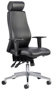 Brechin High Back Leather Faced Executive Chair With Headrest, Black