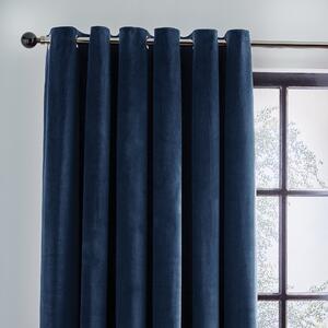 Recycled Velour Ink Eyelet Curtains Blue