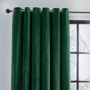 Recycled Velour Bottle Green Eyelet Curtains Green