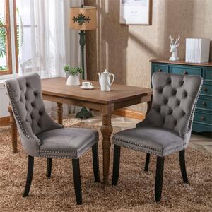 Set of 2 Velvet Upholstered Dining Chairs with High Back and Brushed Wood Legs, Tufted Kitchen Lounge Chairs, 51L x 63.5W x 98H cm, Grey Aosom.UK