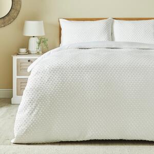 Kenza Clipped Dot Jacquard White Duvet Cover and Pillowcase Set White
