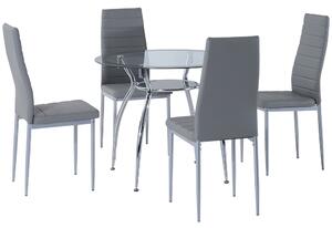 HOMCOM Dining Table Set for 4, Round Kitchen Table and Chairs, Glass Dining Room Table and PU Leather Upholstered Chairs