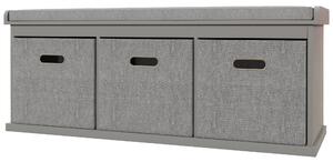 HOMCOM Shoe Bench with Seat, Shoe Storage Bench with Cushion and 3 Fabric Drawers for Entryway, Hallway, Living Room, Bedroom, Grey