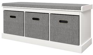 HOMCOM Shoe Bench with Seat, Shoe Storage Bench with Cushion and 3 Fabric Drawers for Entryway, Hallway, Living Room, Bedroom, White