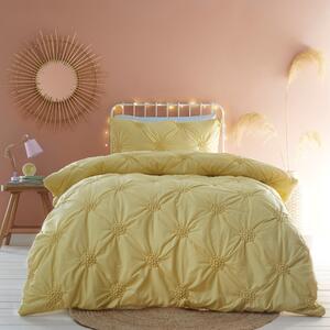 Ruched Spot Yellow Duvet Cover and Pillowcase Set Yellow