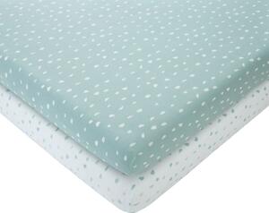 Set of 2 Spotted 100% Cotton Jersey Fitted Sheets Blue