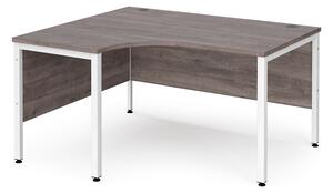 Value Line Deluxe Bench Left Hand Ergo Desks (White Legs), 140wx120/80dx73h (cm), Grey Oak