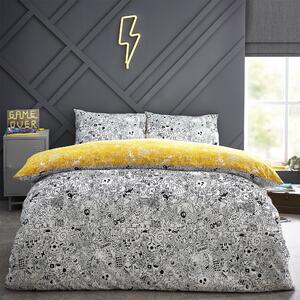 Style Lab Doodles Duvet Cover and Pillowcase Set Grey/Yellow