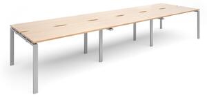 Prime Back To Back Triple Narrow Bench Desk (Silver Legs), 420wx120dx73h (cm), Beech
