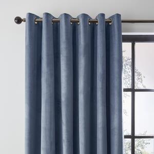 Recycled Velour Folkstone Blue Eyelet Curtains Blue