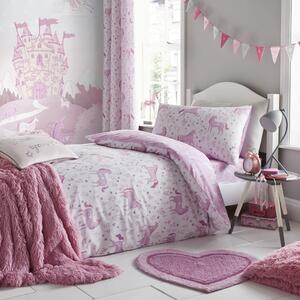 Catherine Lansfield Folk Unicorn Pink Duvet Cover and Pillowcase Set Pink