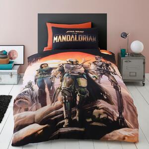 Star Wars Mandalorian 100% Cotton Duvet Cover and Pillowcase Set Blue, Orange and Green
