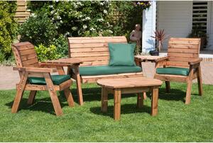 Charles Taylor 4 Seater Wooden Conversation Set with Green Seat Pads Brown