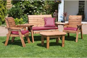 Charles Taylor 4 Seater Wooden Conversation Set with Burgundy Seat Pads Brown