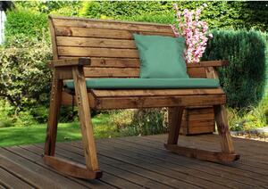 Charles Taylor 2 Seater Wooden Rocking Bench with Green Seat Pads Brown